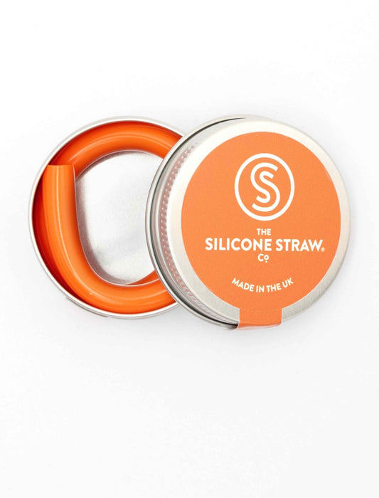 Single Straw and Tin , The Silicone Straw Co (Orange)