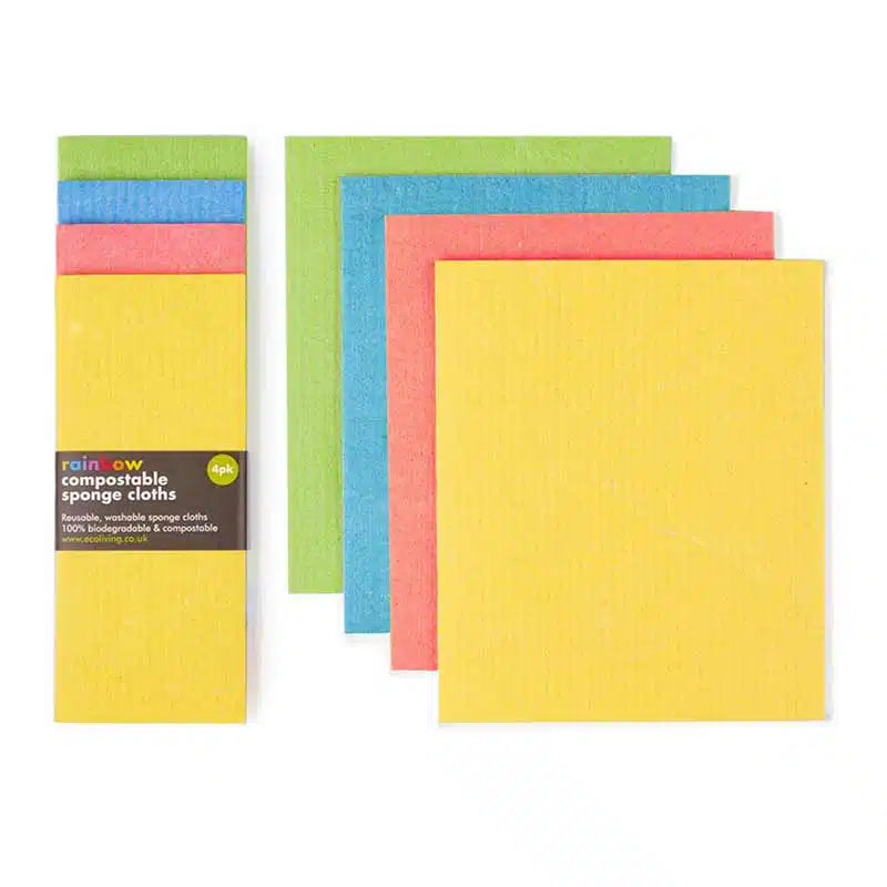 Compostable Sponge Cloths - Rainbow 4pk - Plastic Free - eco friendly