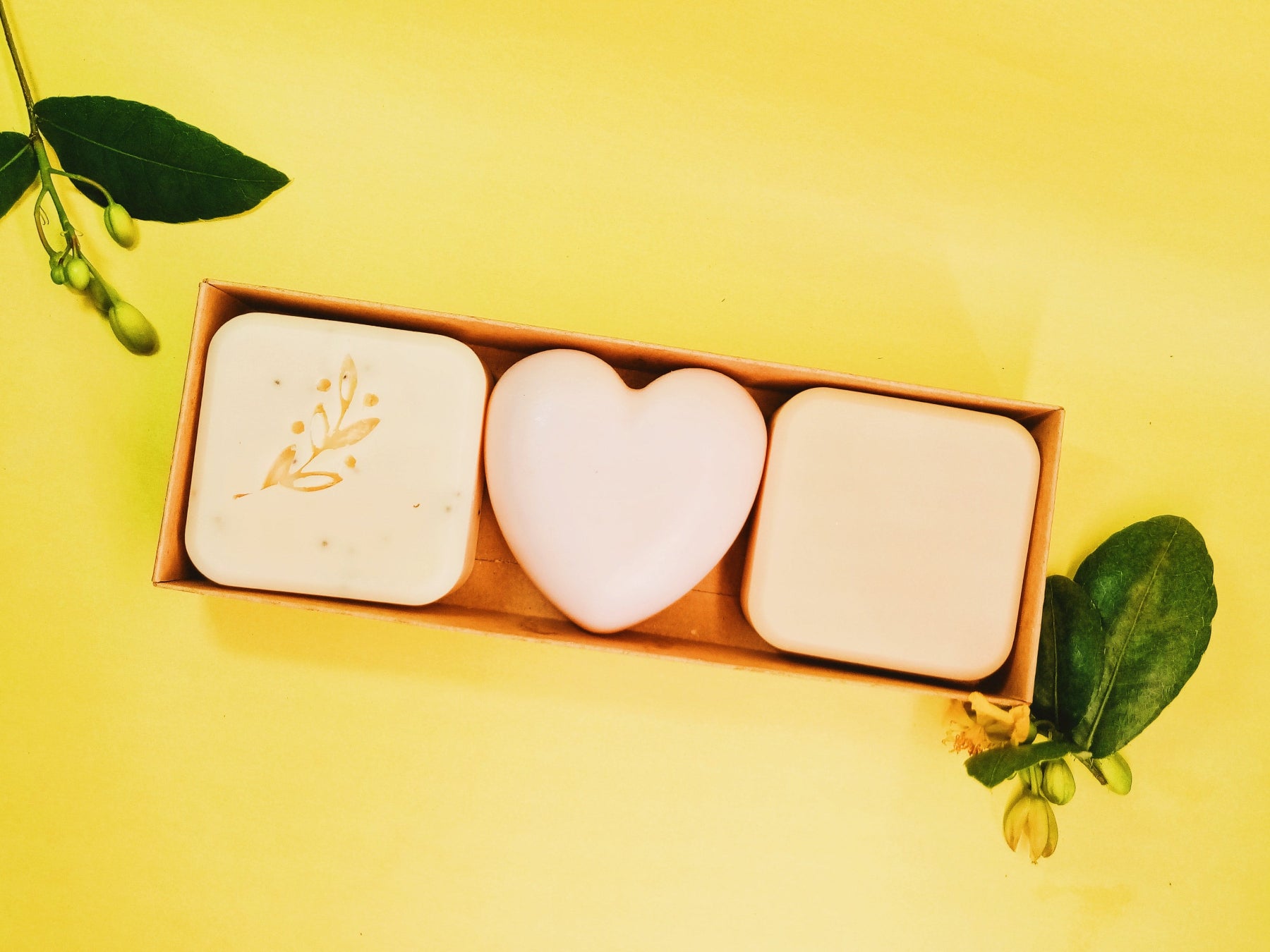 Soaps in a cardboard box in different shapes
