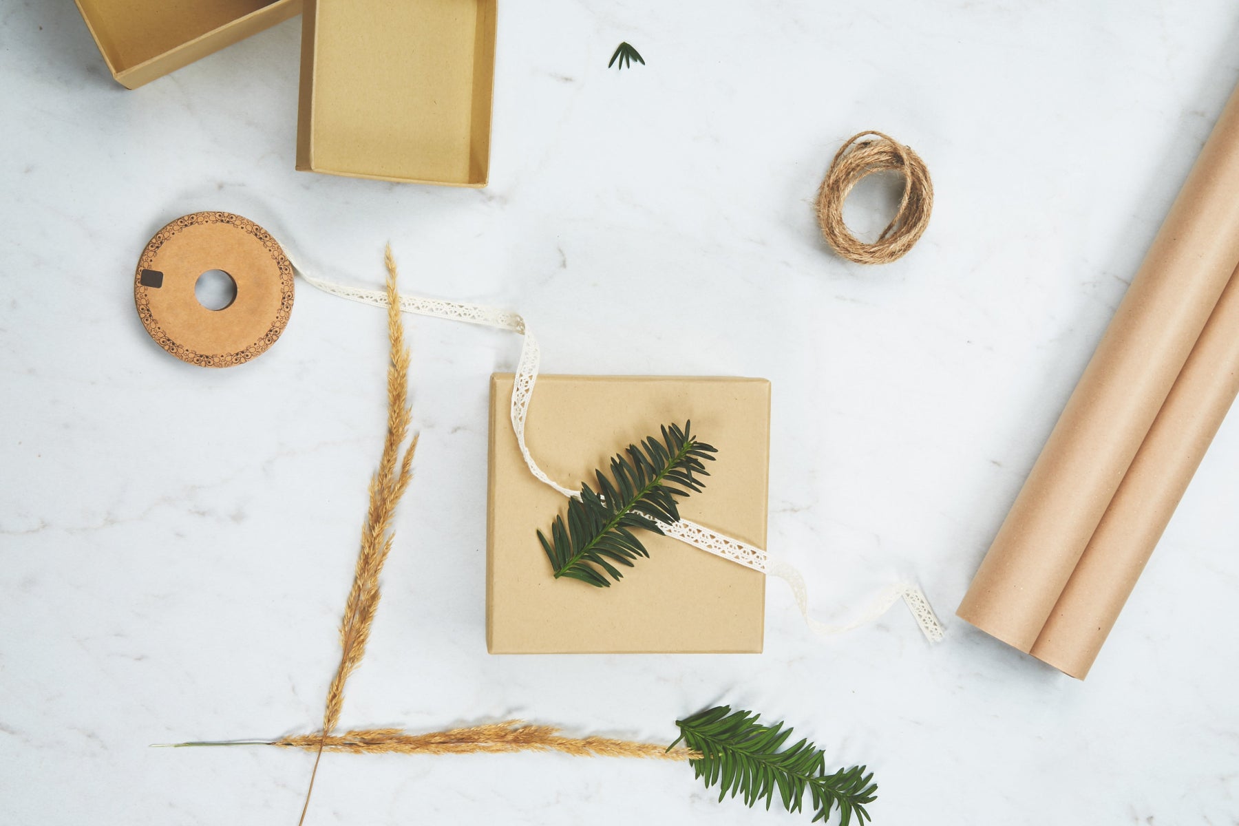 Brown  wrapping paper and twine, wrapping up a gift ethnically