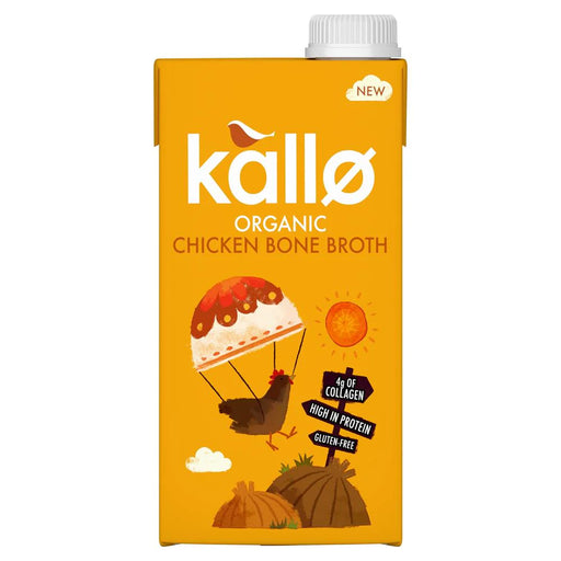 Box of Kallo Organic Chicken Bone Broth in a resealable carton
