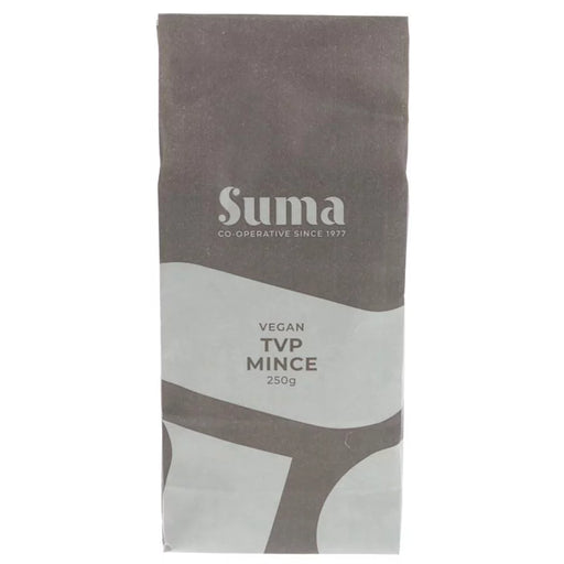 suma TVP mince by suma in a paper bag - soyabeans vegan 