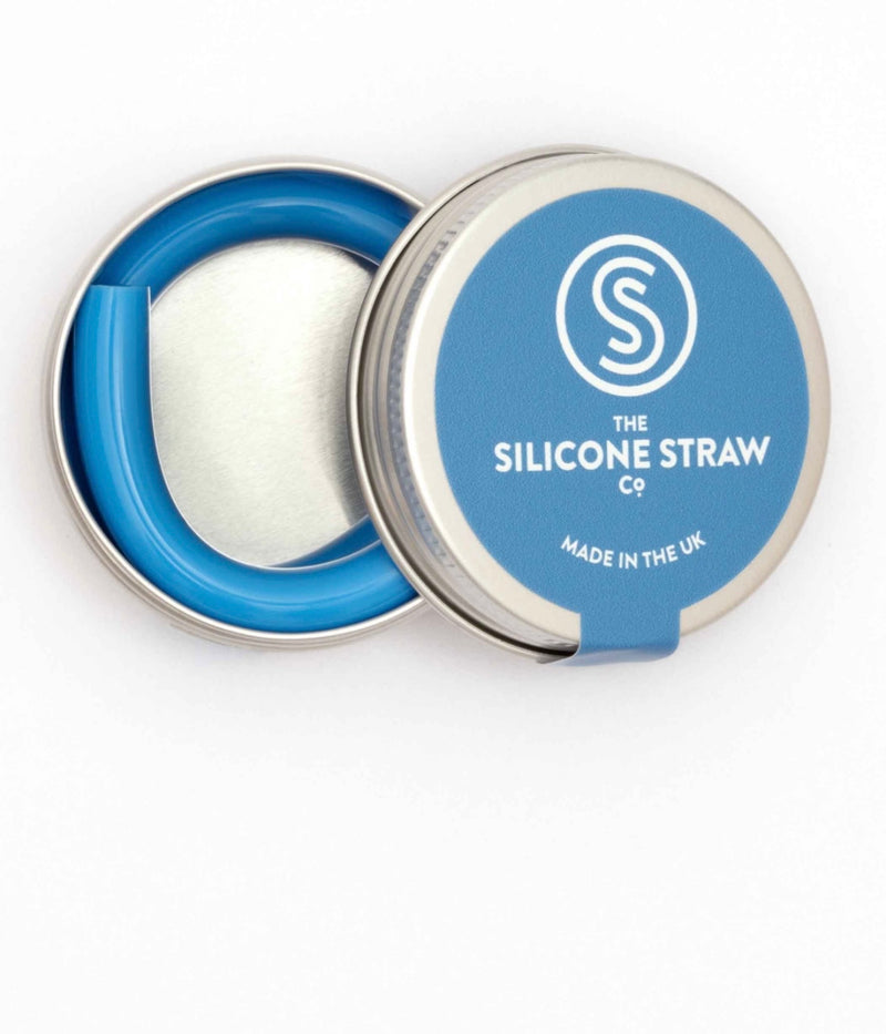 The Silicone Straw co flexible blue straw with travel tin