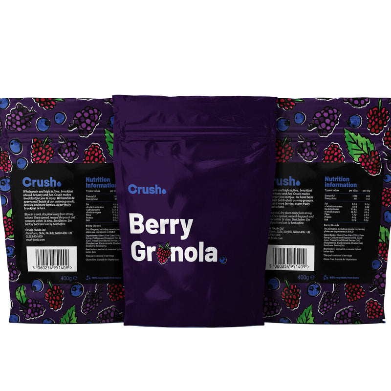 Crush Berry Granola 40g in recyclable packaging