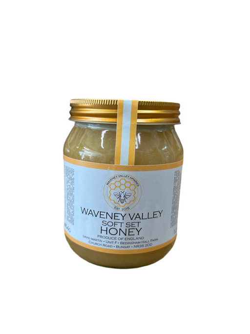 Jar of Waveney Valley Set Honey with gold lid and in a glass jar