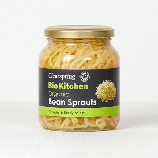 Jar of Clearspring Bio Kitchen Organic Bean Sprouts - crunchy and ready to eat.