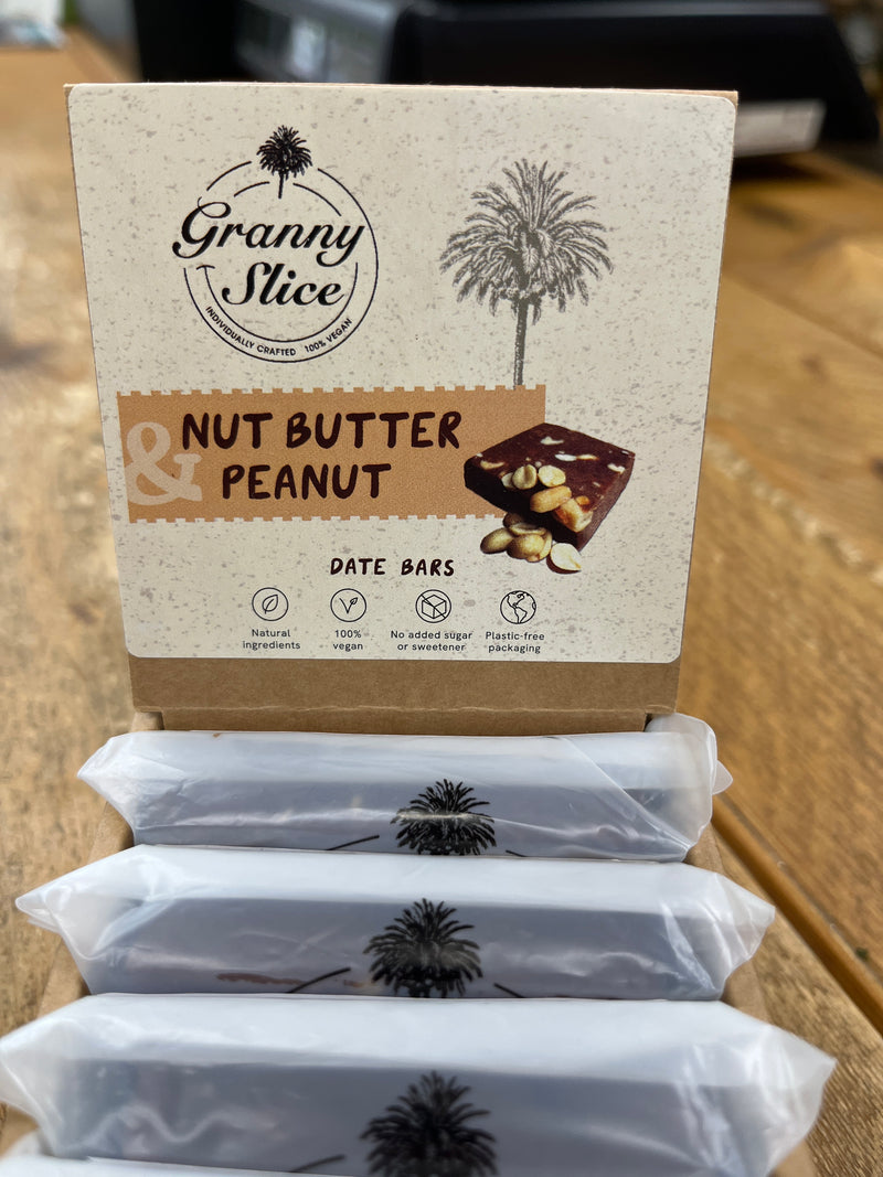Box of Nut Butter & Peanut Date Barks with packaging