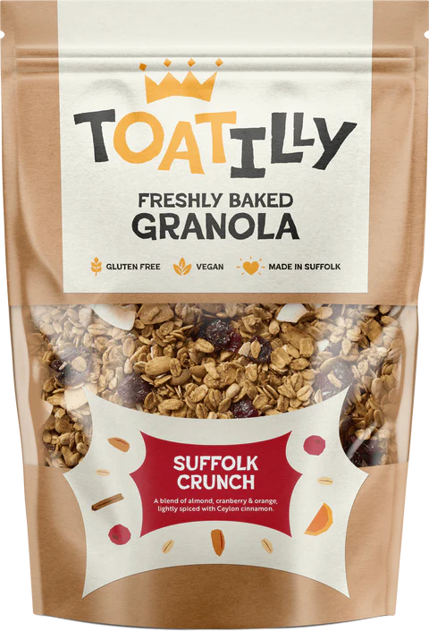 Packet of Toatilly freshly baked granola, gluten free and vegan
