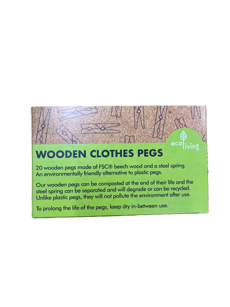 Eco Living 20 Wooden Clothes Pegs - FSC beech wood - zero waste