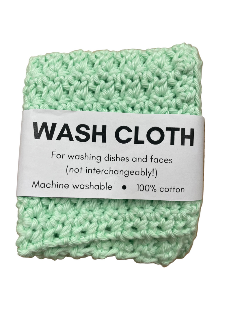 Black Cat Crochet wash-cloth light green 100% cotton 