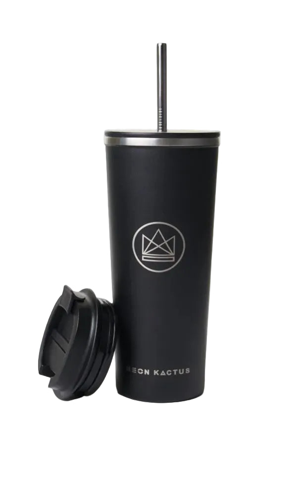 Neon Kactus tumbler 24oz stainless steel black with straw and hot drink lid 