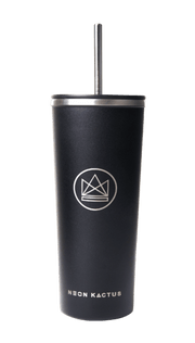 Neon Kactus tumbler 24oz stainless steel black with straw and hot drink lid 