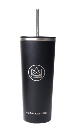 Neon Kactus tumbler 24oz stainless steel black with straw and hot drink lid 