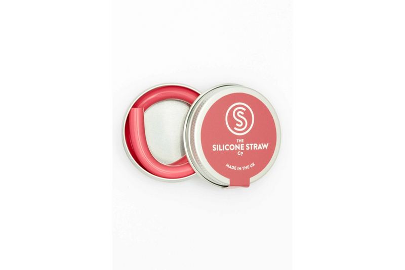 The silicone straw co. reusable straw colour rose in a tin container 