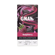GNAW raspberry 70% dark chocolate with raspberry crisp 80g in compostable pachaging