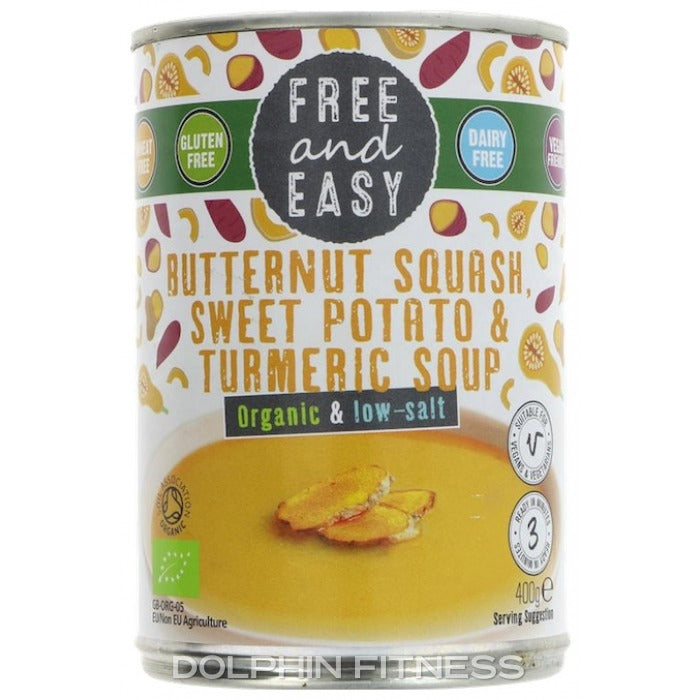 FREE AND EASY BUTTERNUT SQUASH, SWEET POTATO AND TUMERIC SOUP ORGANIC AND LOW SALT, GLUTEN AND DAIRY FREE